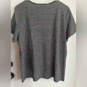 Karen Scott Black and White Striped Top with Red Accents